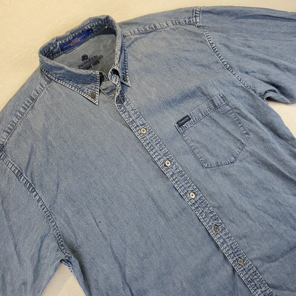 Pendleton Blue Denim Men's Button Dress Shirt Long Sleeve Embroidered Tag L